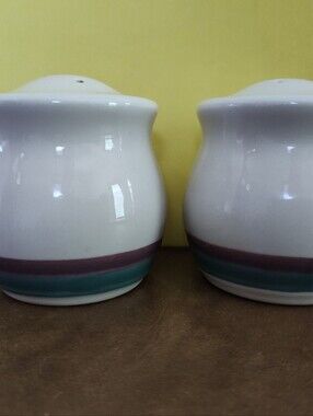 Pfaltzgraff Juniper Salt and Pepper Shakers with Teal and Plum Stripes